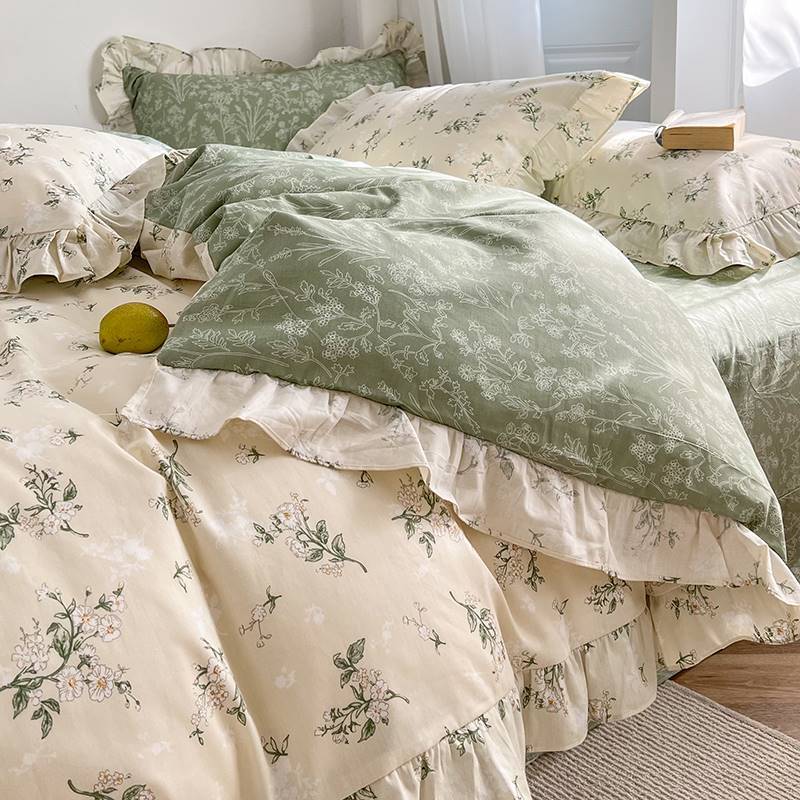 KTX-912659 Spring and Autumn Floral Cotton Bedding Set for 0.9m to 1.8m Beds