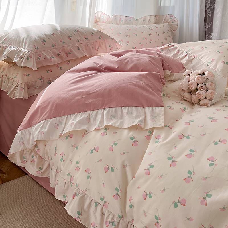 KTX-912659 Spring and Autumn Floral Cotton Bedding Set for 0.9m to 1.8m Beds