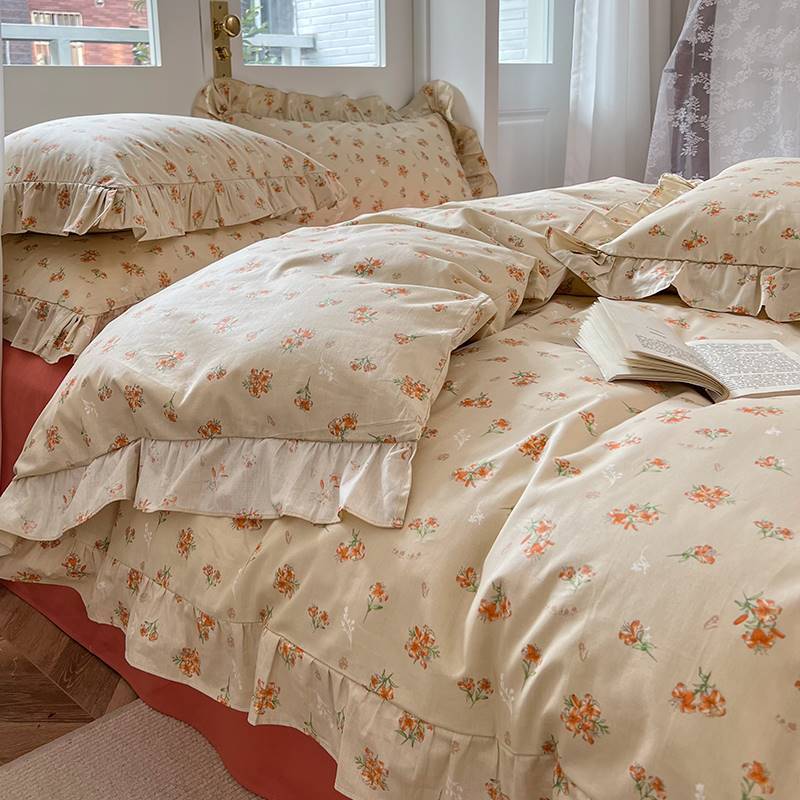 KTX-912659 Spring and Autumn Floral Cotton Bedding Set for 0.9m to 1.8m Beds