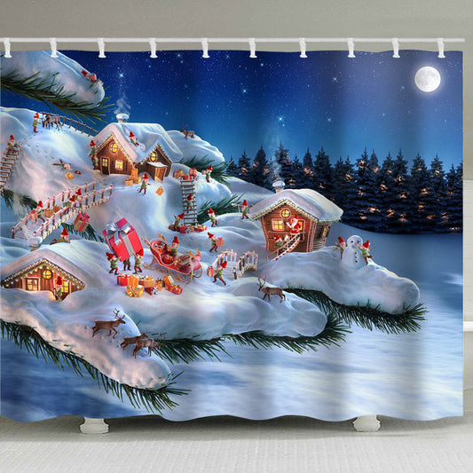KTX-913171 Christmas Cartoon Shower Curtain - Modern Polyester Design, Multiple Sizes Available