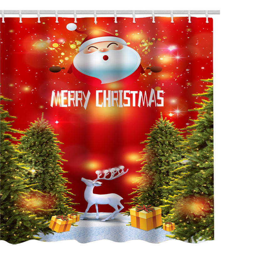 KTX-913171 Christmas Cartoon Shower Curtain - Modern Polyester Design, Multiple Sizes Available