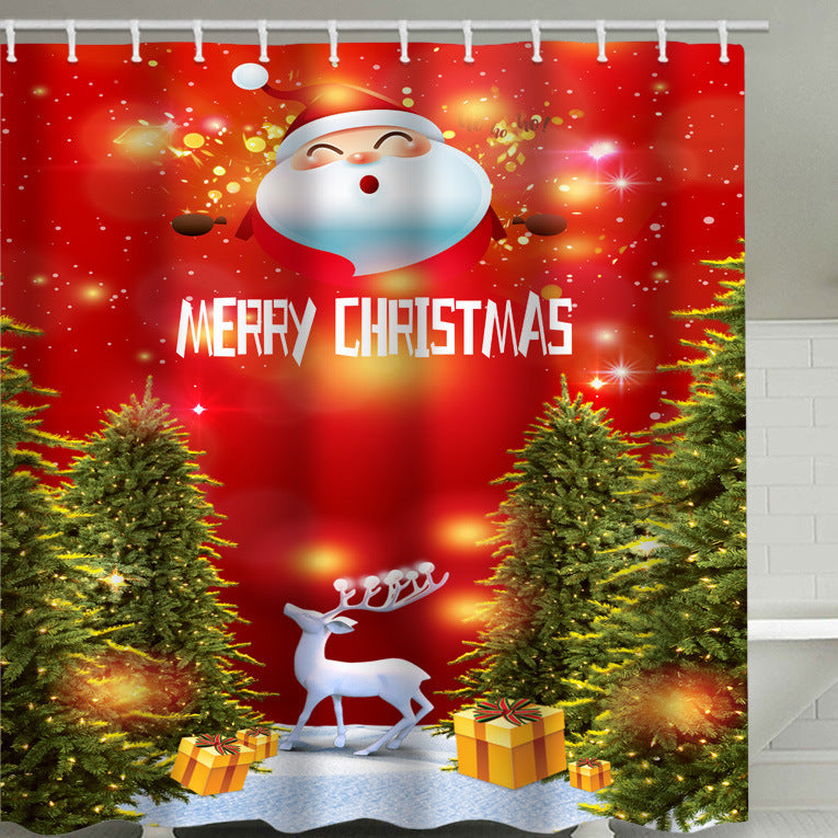 KTX-913171 Christmas Cartoon Shower Curtain - Modern Polyester Design, Multiple Sizes Available