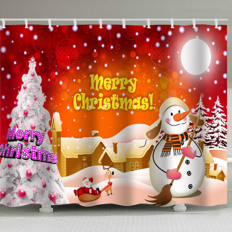 KTX-913171 Christmas Cartoon Shower Curtain - Modern Polyester Design, Multiple Sizes Available