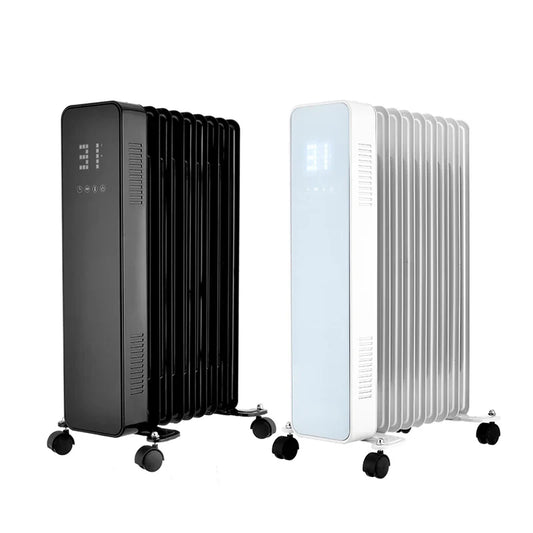 KTX-913619 1500W-2500W Electric Oil Filled Radiator Heater with Glass Panel, Overheat and Tip-Over Protection, Adjustable Thermostat