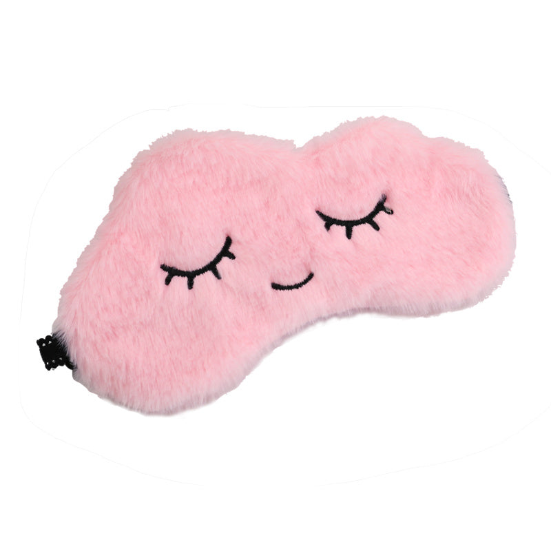 KTX-913683 Soft Plush Cartoon Blindfold in Cherry Blossom Pink, Sky Blue, and White Clouds