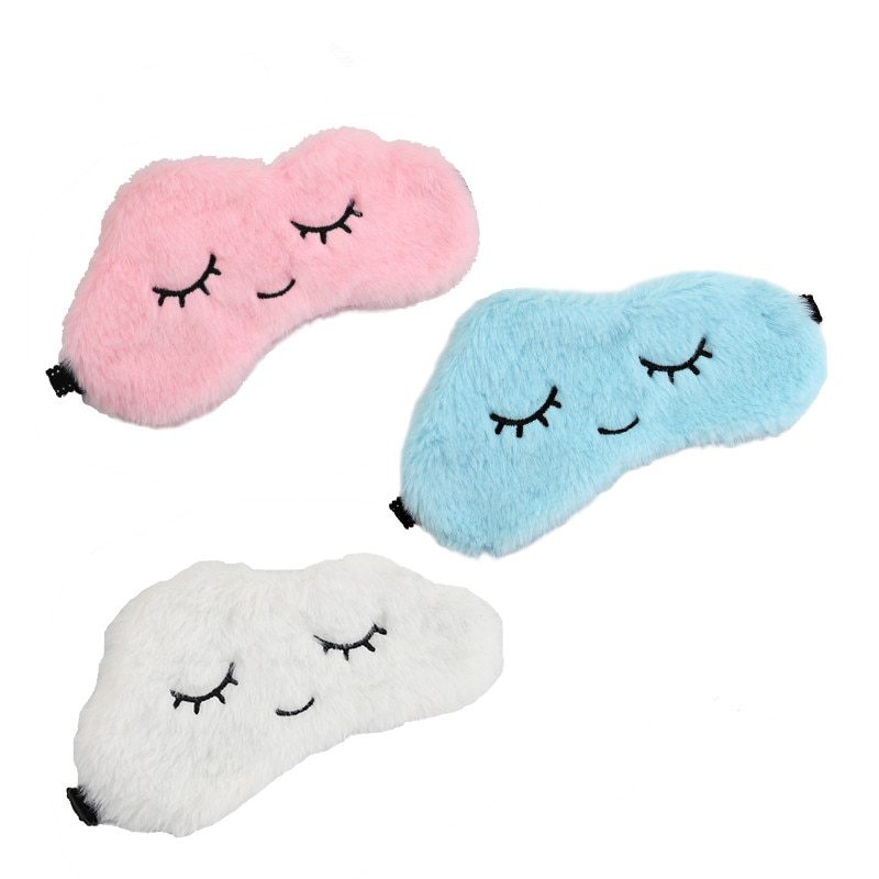 KTX-913683 Soft Plush Cartoon Blindfold in Cherry Blossom Pink, Sky Blue, and White Clouds