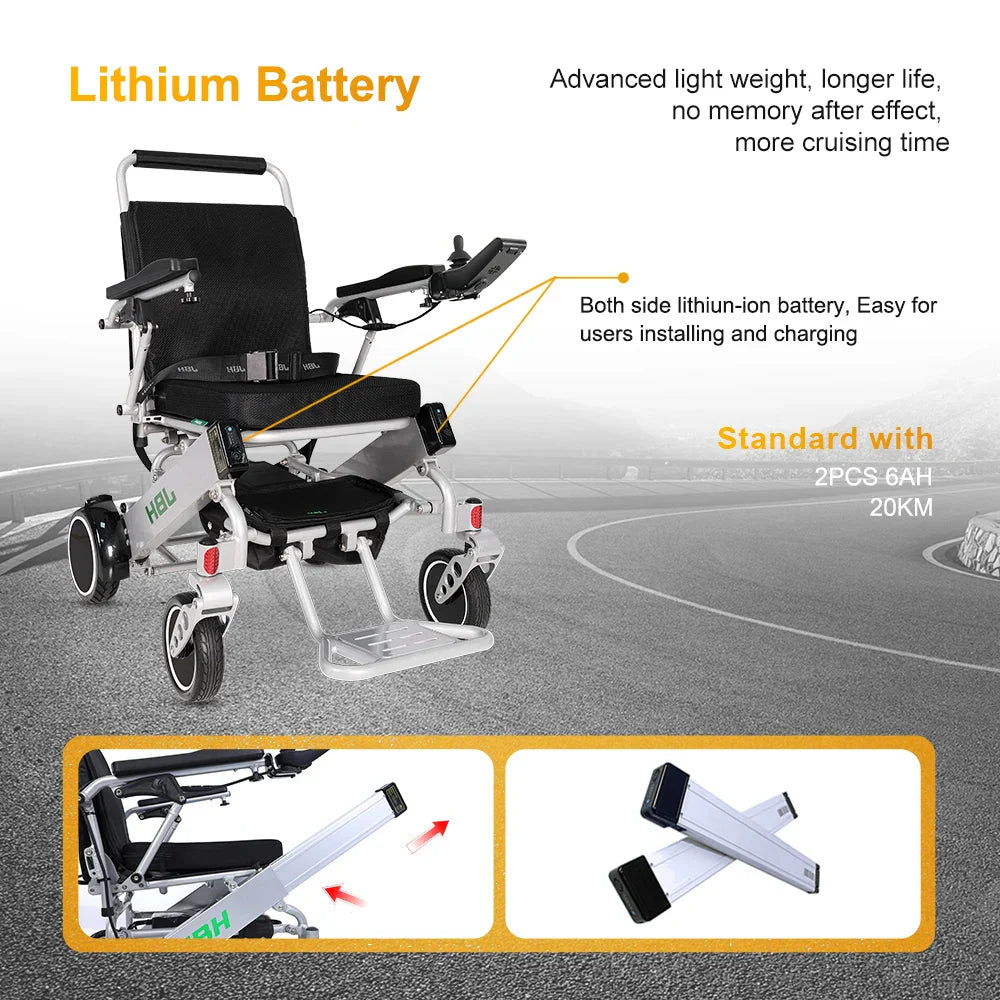 KTX-913875 Foldable Electric Wheelchair for Stairs with 20 km Range and 120 kg Capacity
