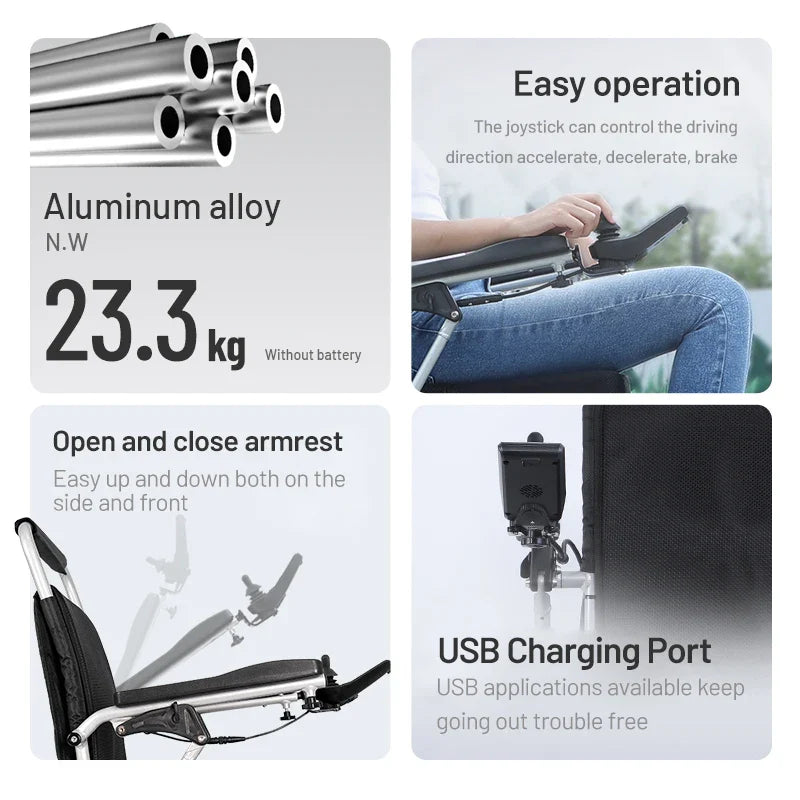 KTX-913875 Foldable Electric Wheelchair for Stairs with 20 km Range and 120 kg Capacity