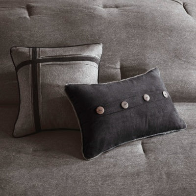 KTX-914835 Faux Suede 7-Piece Comforter Set in Grey, Tan, and Brown for King/Queen/California King Beds