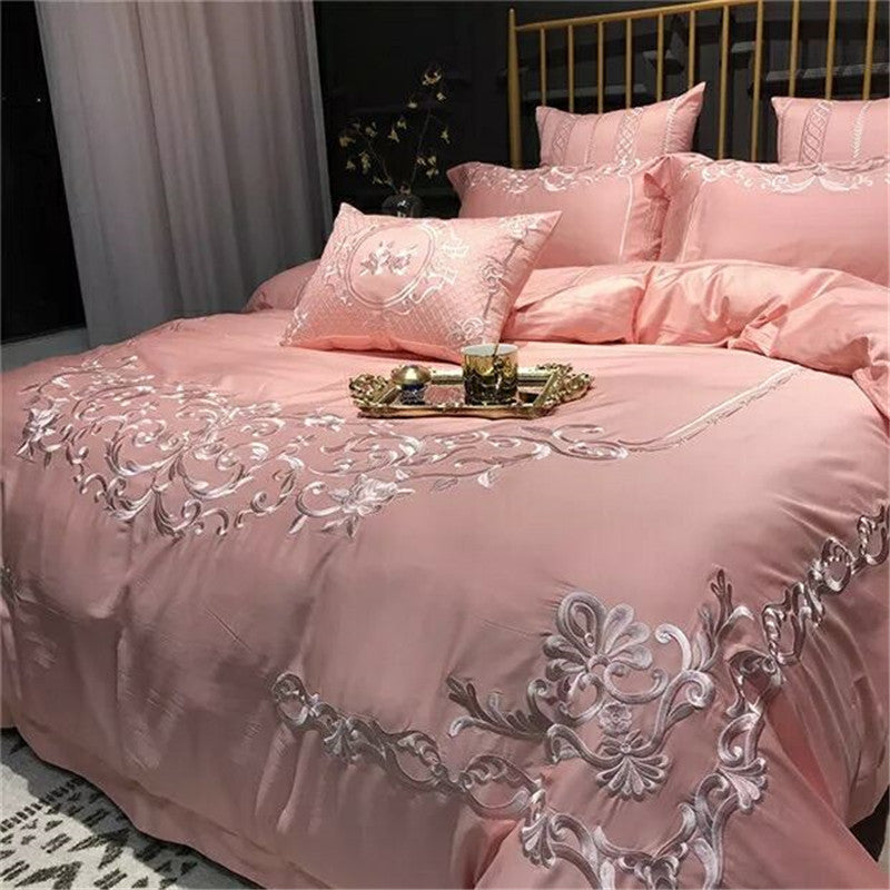 KTX-914835 Pure Cotton Four-Piece Bed Sheet Duvet Cover Set with Embroidery in Various Colors