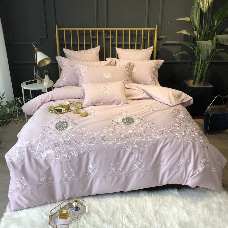 KTX-914835 Pure Cotton Four-Piece Bed Sheet Duvet Cover Set with Embroidery in Various Colors