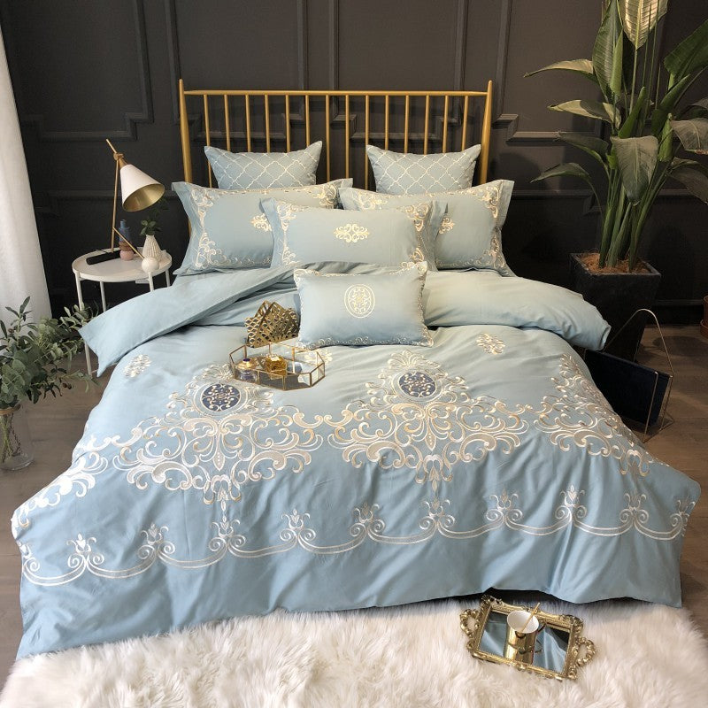 KTX-914835 Pure Cotton Four-Piece Bed Sheet Duvet Cover Set with Embroidery in Various Colors