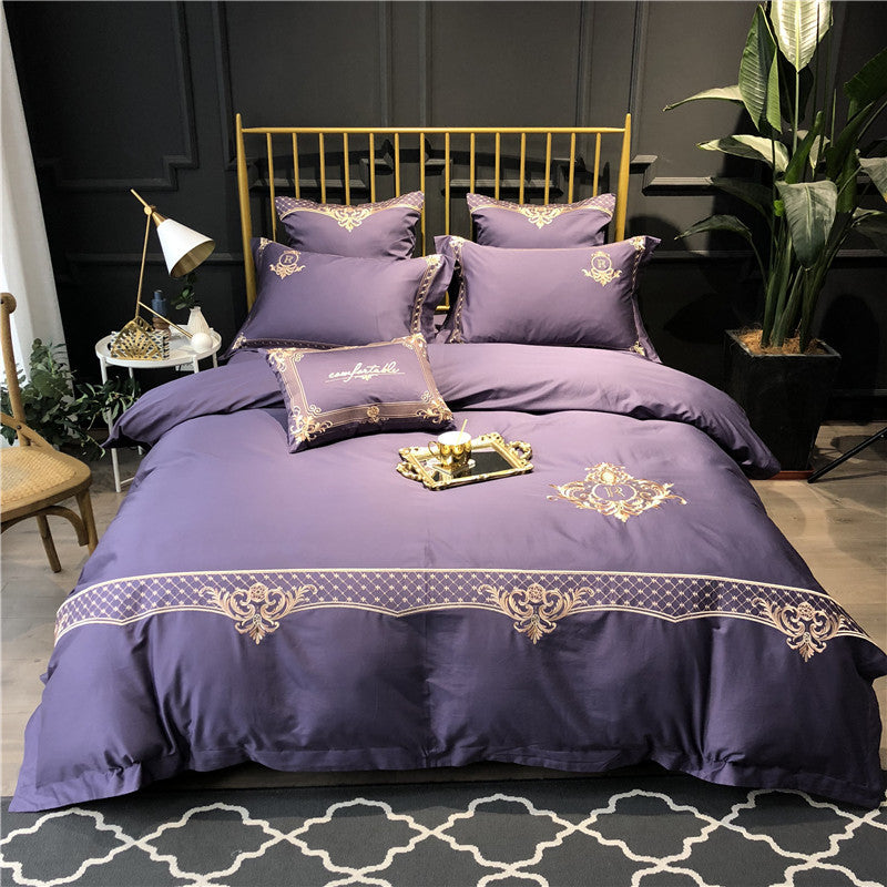 KTX-914835 Pure Cotton Four-Piece Bed Sheet Duvet Cover Set with Embroidery in Various Colors