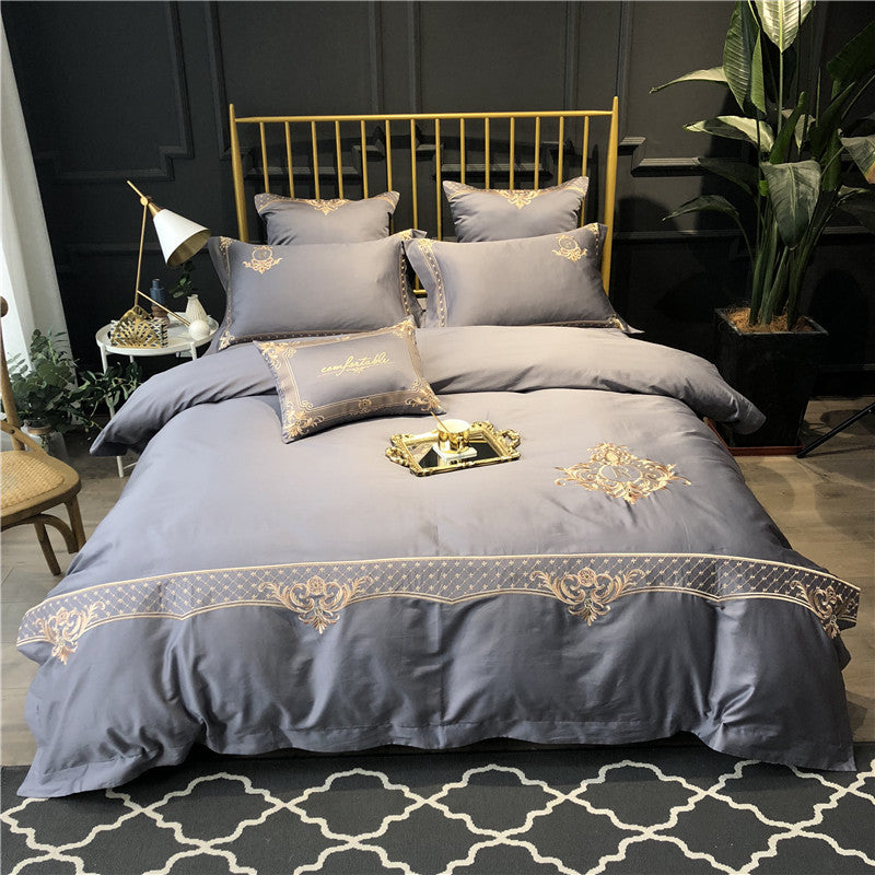 KTX-914835 Pure Cotton Four-Piece Bed Sheet Duvet Cover Set with Embroidery in Various Colors