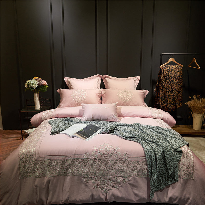 KTX-914835 Pure Cotton Four-Piece Bed Sheet Duvet Cover Set with Embroidery in Various Colors