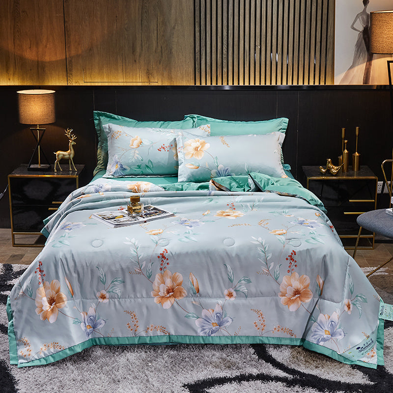 KTX-915155 Tiansi Summer Four-Piece Cooling Quilt Set - Machine Washable Tencel Bed Cover for Single and Double Beds