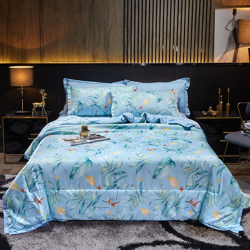 KTX-915155 Tiansi Summer Four-Piece Cooling Quilt Set - Machine Washable Tencel Bed Cover for Single and Double Beds