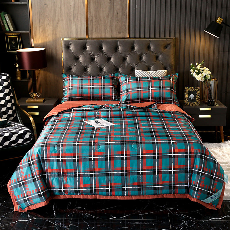 KTX-915155 Tiansi Summer Four-Piece Cooling Quilt Set - Machine Washable Tencel Bed Cover for Single and Double Beds