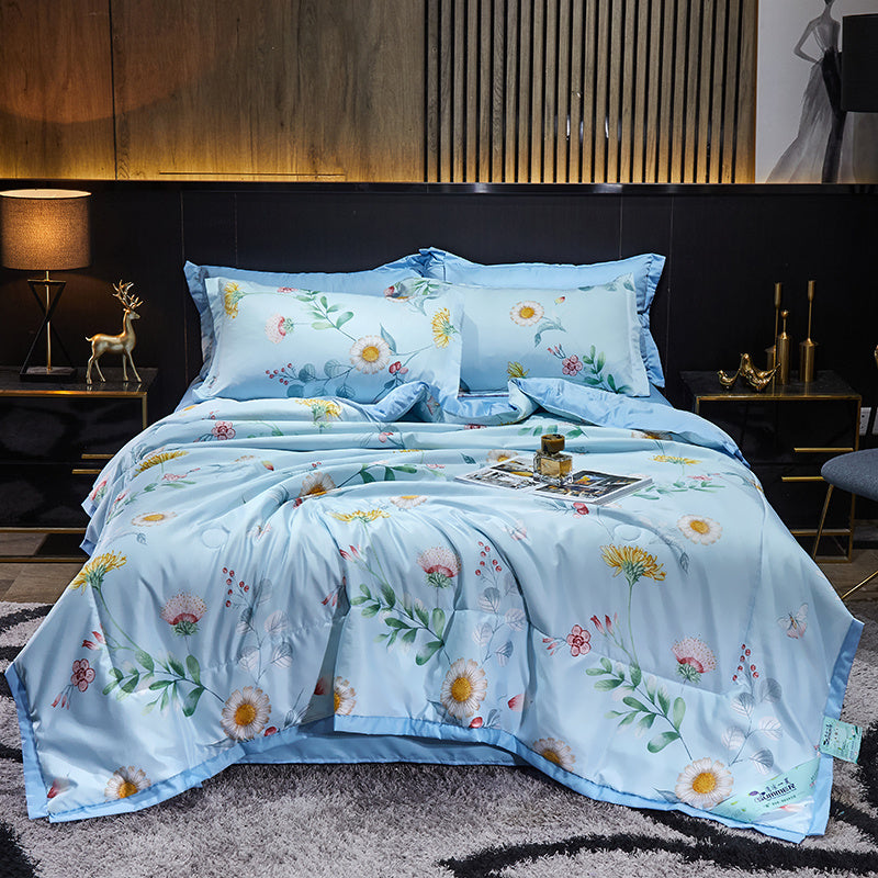 KTX-915155 Tiansi Summer Four-Piece Cooling Quilt Set - Machine Washable Tencel Bed Cover for Single and Double Beds