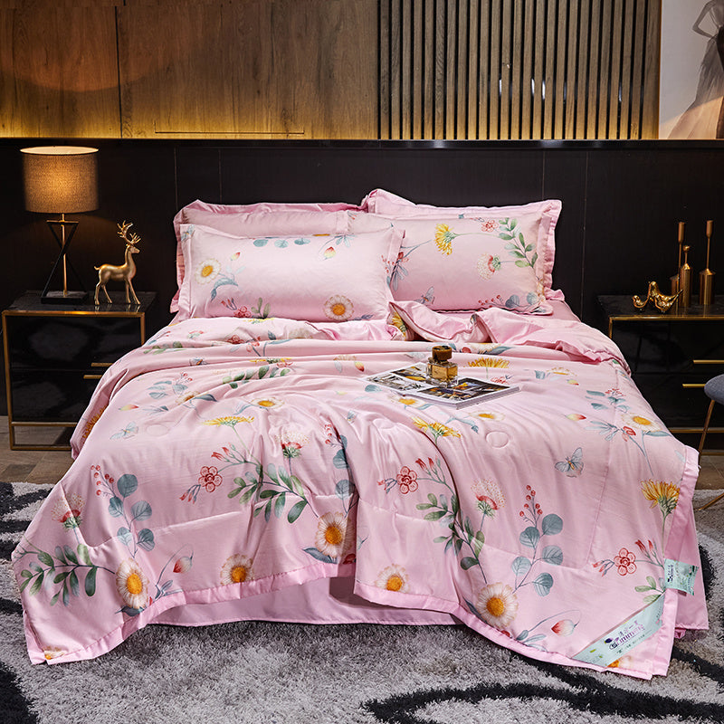 KTX-915155 Tiansi Summer Four-Piece Cooling Quilt Set - Machine Washable Tencel Bed Cover for Single and Double Beds