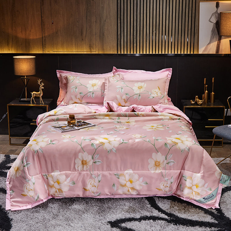 KTX-915155 Tiansi Summer Four-Piece Cooling Quilt Set - Machine Washable Tencel Bed Cover for Single and Double Beds