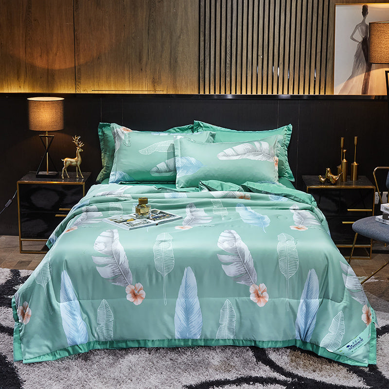 KTX-915155 Tiansi Summer Four-Piece Cooling Quilt Set - Machine Washable Tencel Bed Cover for Single and Double Beds