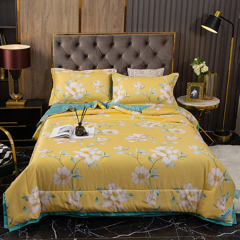 KTX-915155 Tiansi Summer Four-Piece Cooling Quilt Set - Machine Washable Tencel Bed Cover for Single and Double Beds