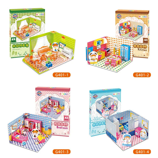 KTX-915731 3D Colorful Cartoon DIY Puzzles for Kids - Bedroom, Kitchen, Bathroom Themes, Educational Fun