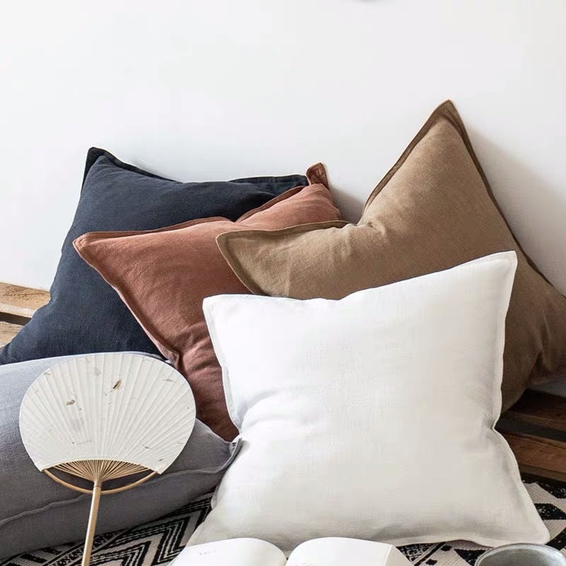 KTX-915987 Cotton and Linen Large Solid Color Living Room Cushion - 55x55cm and 45x45cm Options