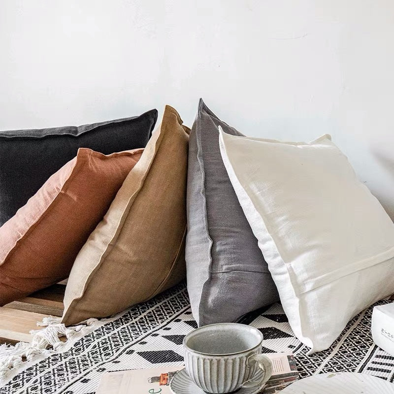 KTX-915987 Cotton and Linen Large Solid Color Living Room Cushion - 55x55cm and 45x45cm Options