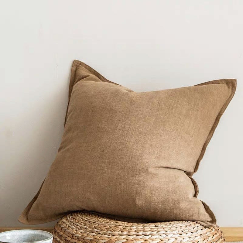 KTX-915987 Cotton and Linen Large Solid Color Living Room Cushion - 55x55cm and 45x45cm Options