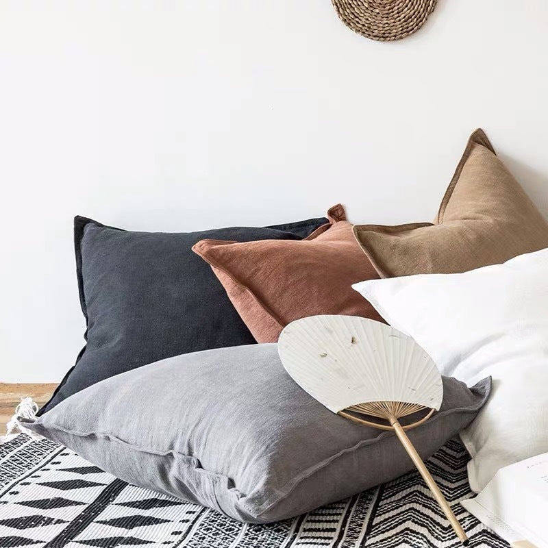KTX-915987 Cotton and Linen Large Solid Color Living Room Cushion - 55x55cm and 45x45cm Options