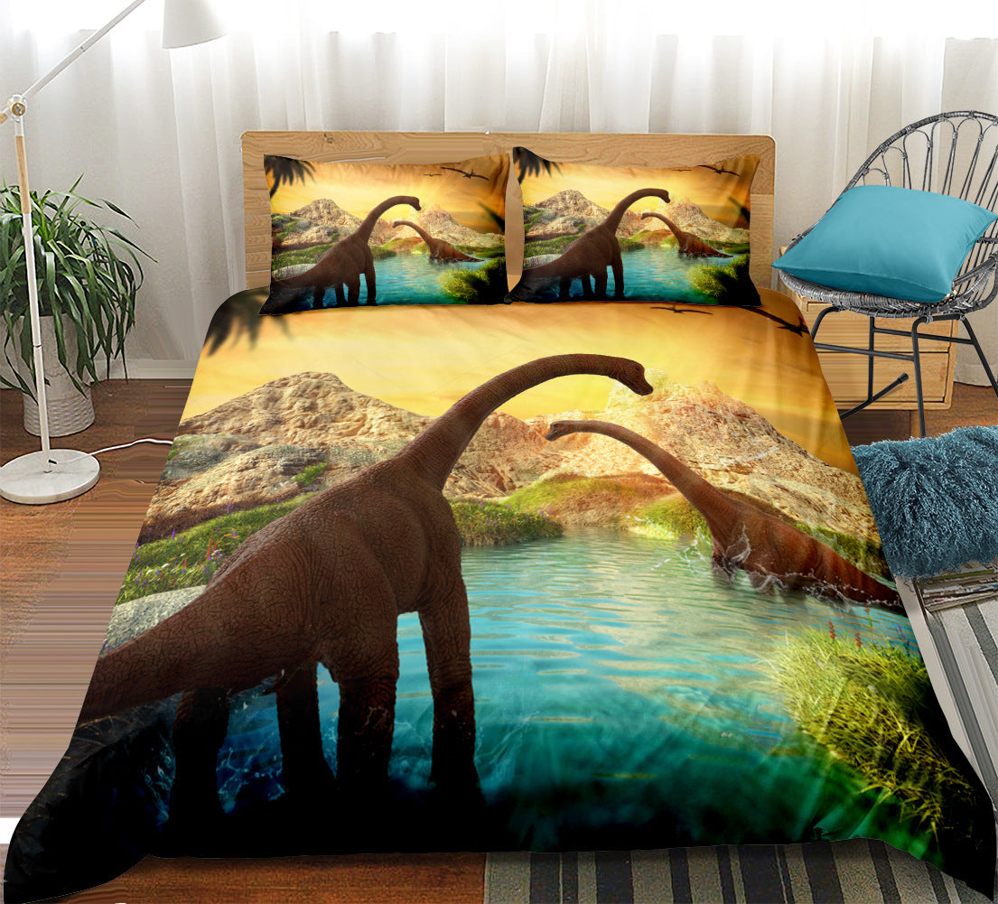 KTX-916307 Jurassic Dinosaur 3D Bedding Set – Kids Room Decor in Polyester