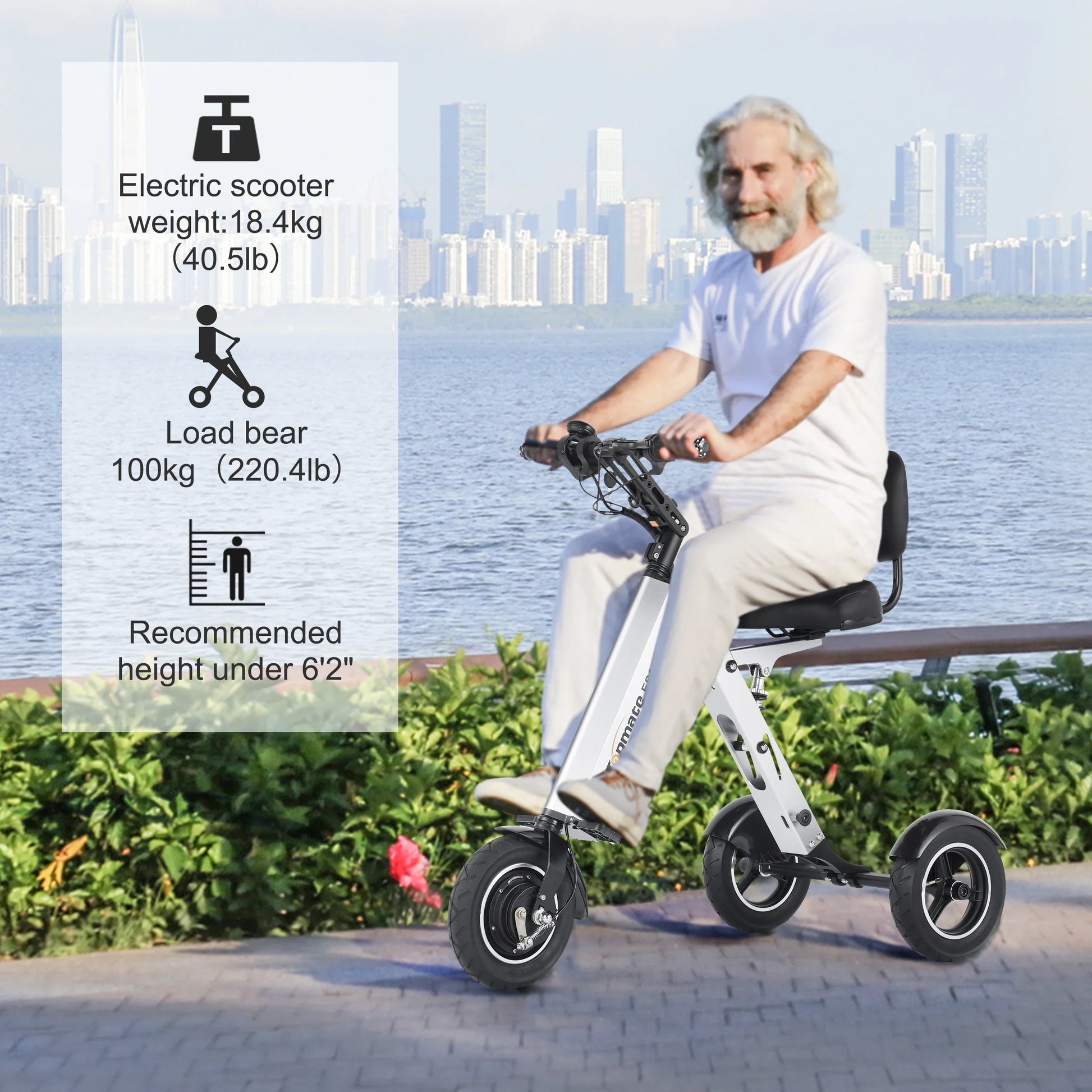 KTX-916499 Folding Electric Tricycle Mobility Scooter with Backrest Seat for Adults, Lightweight and Removable Battery
