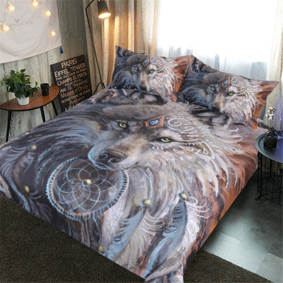 KTX-917459 3D Digital Printing Wolf Tribe Warrior Duvet Cover Set - Polyester Fabric, Multiple Sizes Available