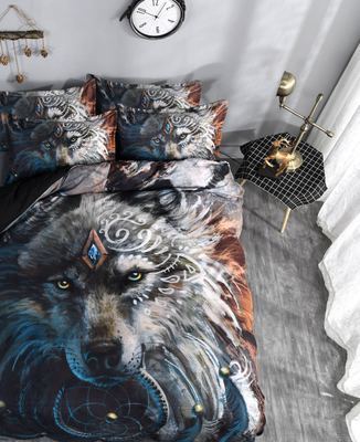 KTX-917459 3D Digital Printing Wolf Tribe Warrior Duvet Cover Set - Polyester Fabric, Multiple Sizes Available