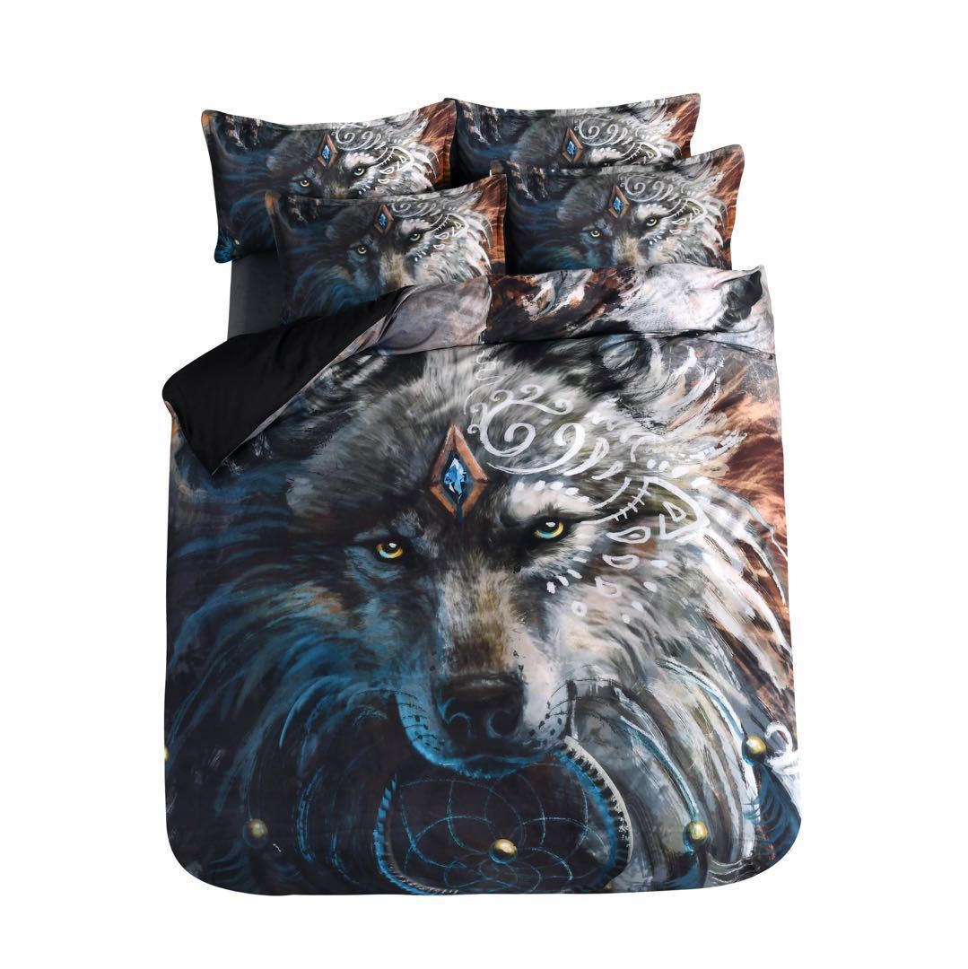 KTX-917459 3D Digital Printing Wolf Tribe Warrior Duvet Cover Set - Polyester Fabric, Multiple Sizes Available