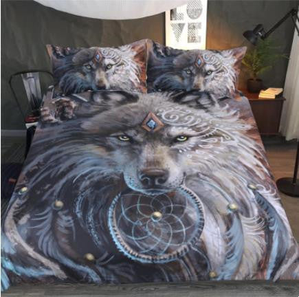 KTX-917459 3D Digital Printing Wolf Tribe Warrior Duvet Cover Set - Polyester Fabric, Multiple Sizes Available