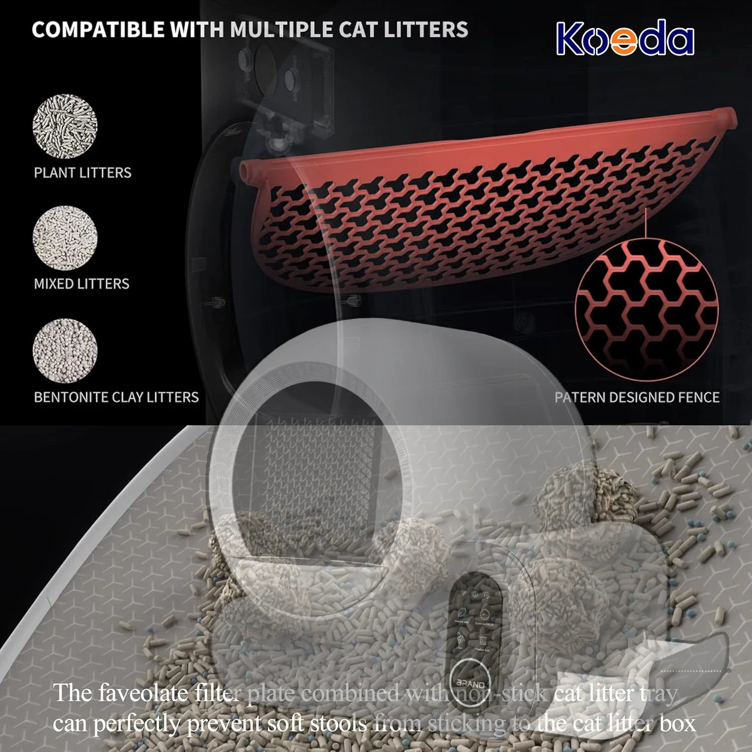 KTX-917587 Automatic Open-Top Self-Cleaning Cat Litter Box with Odor Control and Large Capacity, Holds 66L