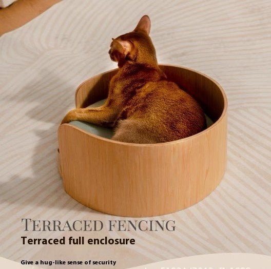 KTX-917587 Removable Solid Wood Cat Bed with Walnut Finish - Sizes 35x24cm & 50x24cm