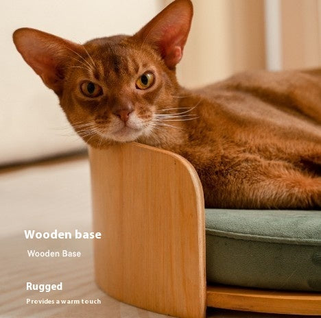 KTX-917587 Removable Solid Wood Cat Bed with Walnut Finish - Sizes 35x24cm & 50x24cm