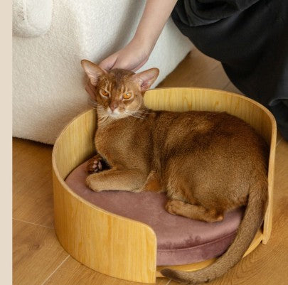 KTX-917587 Removable Solid Wood Cat Bed with Walnut Finish - Sizes 35x24cm & 50x24cm