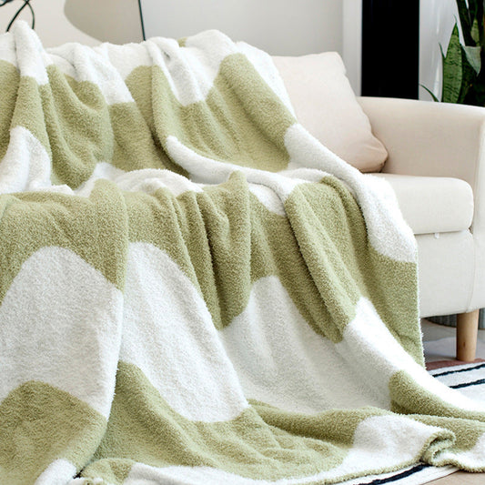 KTX-918291 Geometric Patterned Half Velvet Knitted Sofa Blanket - Modern Acrylic Throw in Three Colors