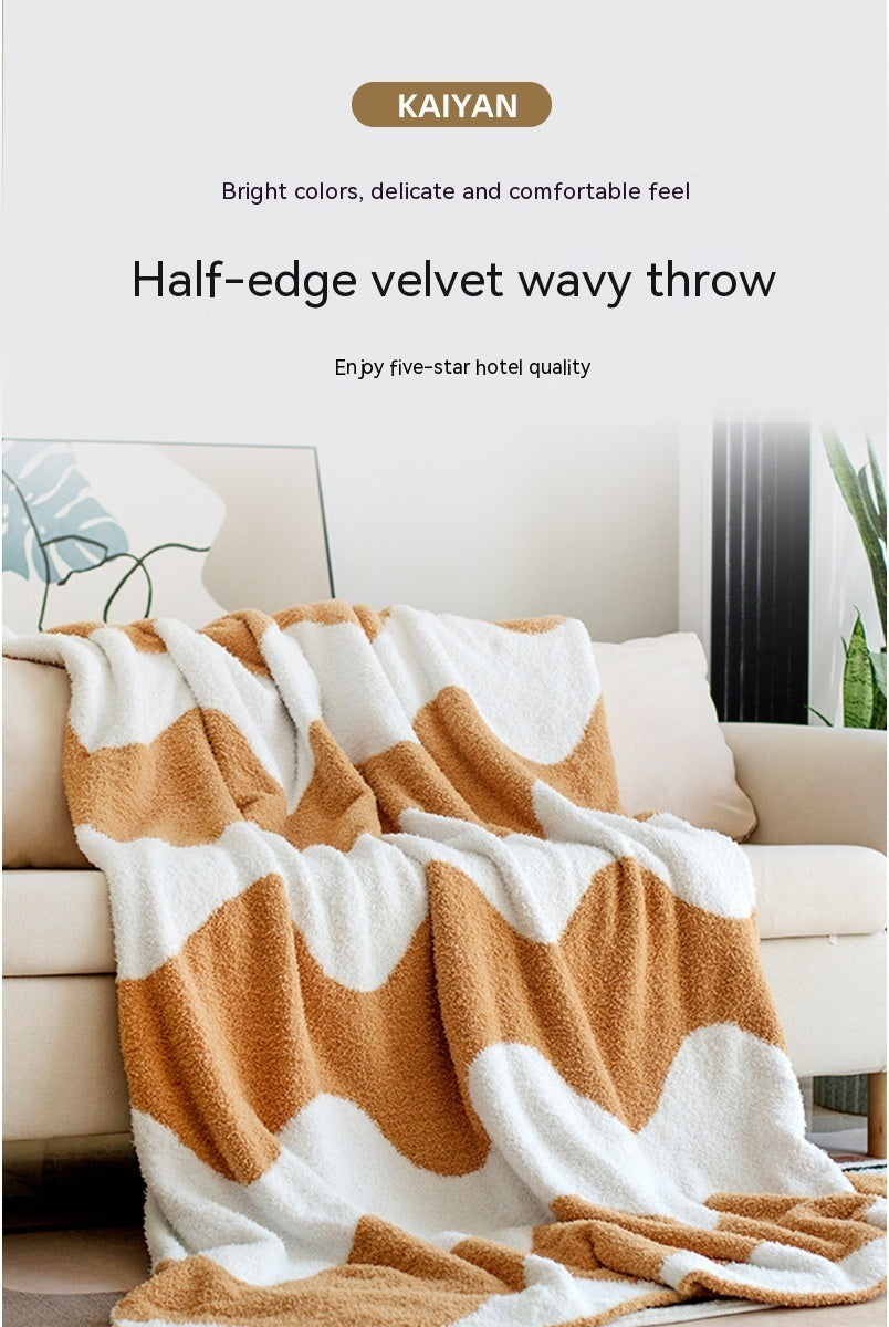 KTX-918291 Geometric Patterned Half Velvet Knitted Sofa Blanket - Modern Acrylic Throw in Three Colors