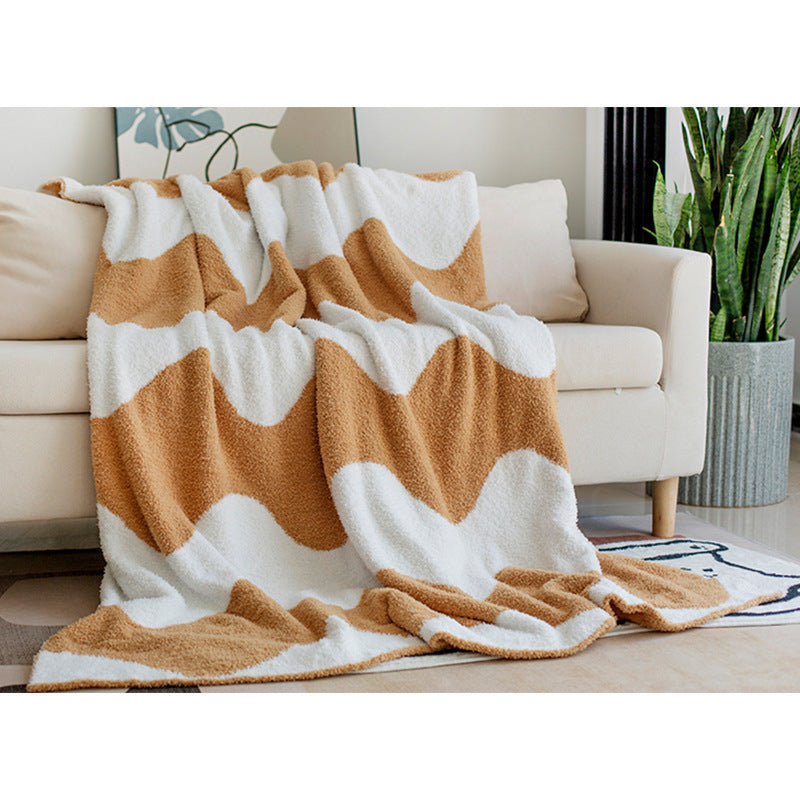 KTX-918291 Geometric Patterned Half Velvet Knitted Sofa Blanket - Modern Acrylic Throw in Three Colors
