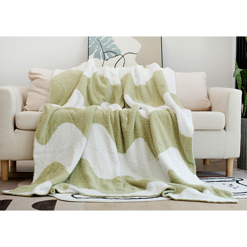 KTX-918291 Geometric Patterned Half Velvet Knitted Sofa Blanket - Modern Acrylic Throw in Three Colors