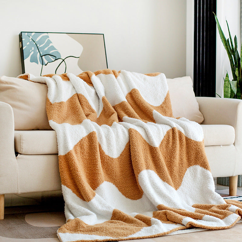 KTX-918291 Geometric Patterned Half Velvet Knitted Sofa Blanket - Modern Acrylic Throw in Three Colors