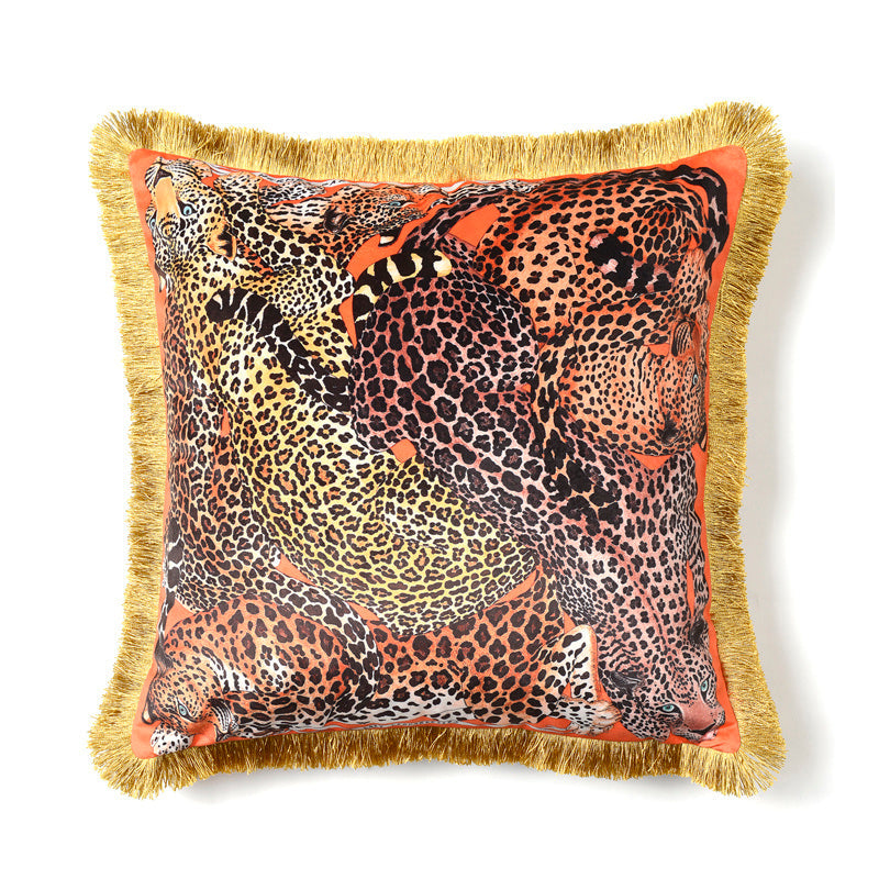 KTX-918355 Nordic Square Plush Cushion Pillowcase with Leopard Tassel Print for Living Room
