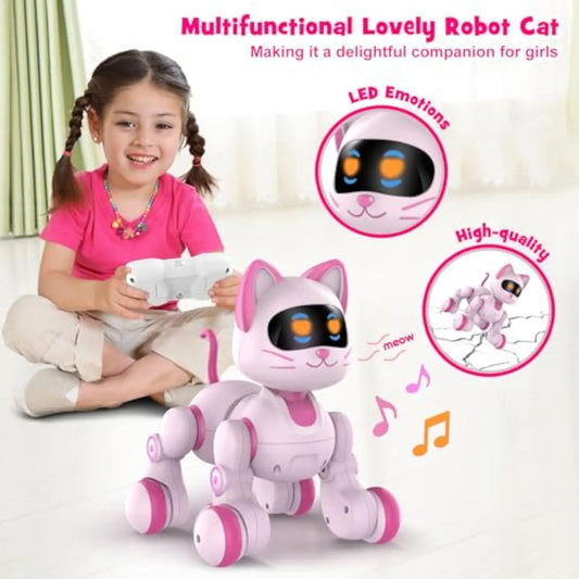 Interactive Programmable Remote Control Robot Cat for Kids, Ages 2 and Up, Light & Sound Functionality