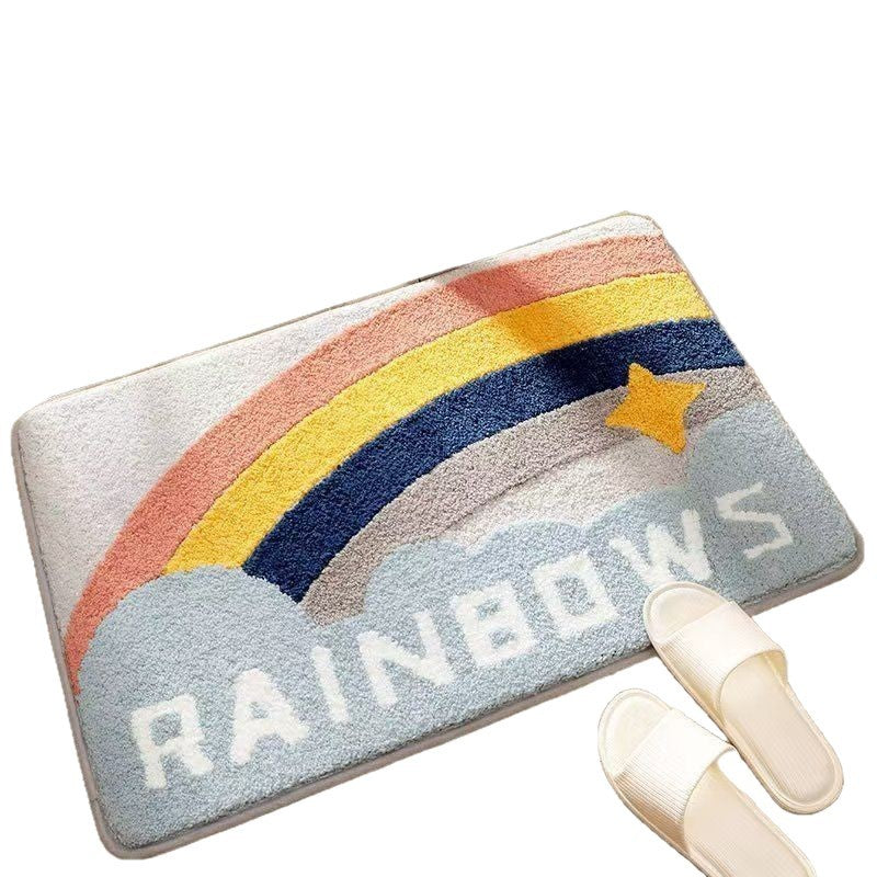 KTX-920019 Rainbow Sky Sea Pattern Cashmere Carpet Floor Mat with Plastic Bottom, Dirt-Resistant, Available in 40x60cm and 50x80cm